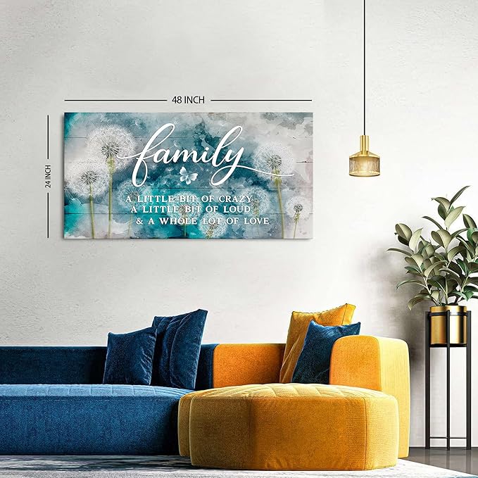 AIYISU Family Wall Art Farmhouse Wall Decor Inspirational Family Saying Canvas Pictures Dandelion Botanical Prints Rustic Home Sign Kitchen Artwork for Living Room Dining Room Home Decoration 24x48