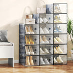 NEWBULIG 15 Pack Clear Shoe Storage Boxes, Shoe Organizer for Closet with Lid, Durable PE Transparent Shoe Containers Ideal for Sneakers, Heels & Boots, Black