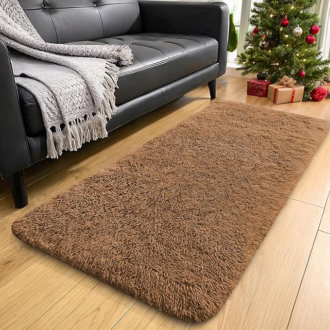 OLANLY 2x6 Machine Washable Runner Rugs for Hallway, Soft Fluffy Shaggy Bedside Rugs for Bedroom, Living Room, Indoor Floor Carpet for Kids Girls and Boys, Nursery Rooms, Home Decor Aesthetic, Khaki
