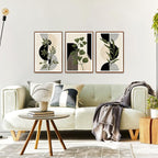 KAlRNE Boho Botanical Framed Canvas Wall Art Set of 3(16”X24”),Abstract Wall Decor,Minimalist Sage Green Picture Photography Geometric Line Black Art Prints For Living Room Bedroom Office