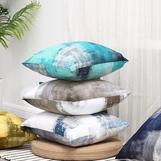 Throw Pillow Covers 18x18 Set of 2 Turquoise and Grey Art Throw Pillow Covers Soft Decorative Couch Pillow Covers for Home Living Room Bedroom