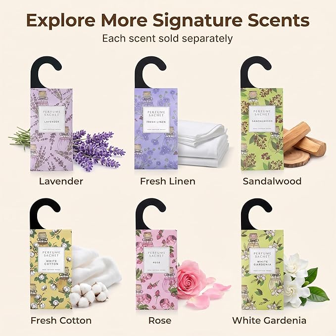 ROSE COTTAGE Large 12 Packs Sandalwood Hanging Closet Deodorizer Air Freshener Long Lasting Scented Sachets Smell Goods for House