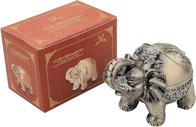 LAUYOO Metal Elephant Ashtray with Lid Windproof Ashtrays Outdoor, Indoor Ashtray for Weed, Vintage Practical Decoration Ash trays for Cigarettes Great Gift for Men Women-Bronze