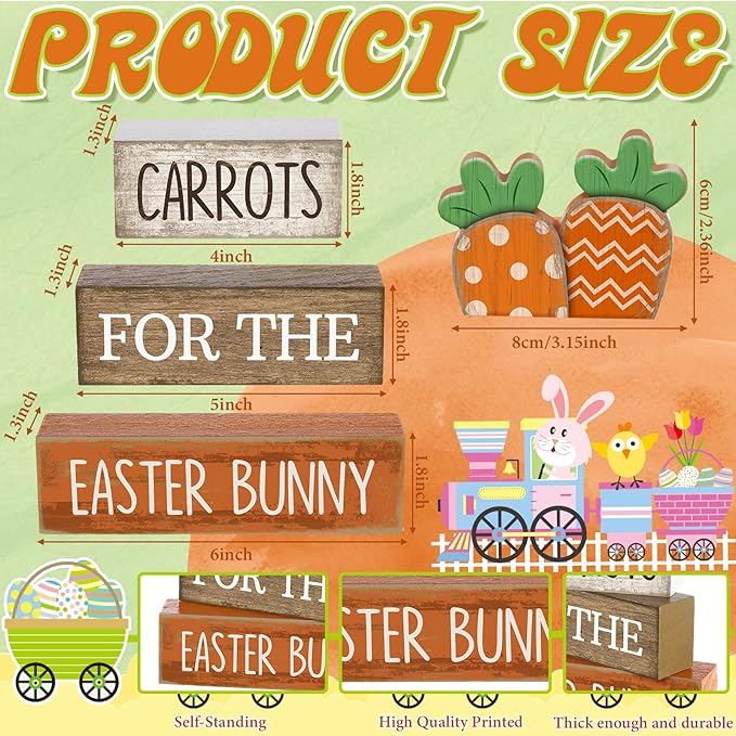 Lineshading 4 Pcs Easter Decor Wooden Carrot Decoration Easter Tiered Tray Decor Rustic Wooden Carrot Block Sign Carrots Table Centerpiece Farmhouse for Party Home Kitchen