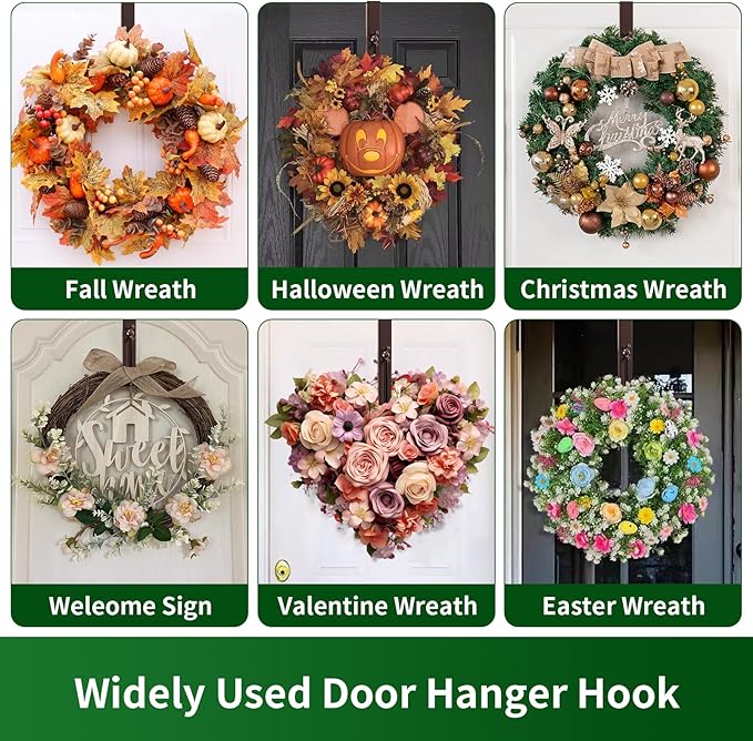Wreath Hanger for Front Door,Adjustable Metal Wreath Hanger from 12-20", Hold Up 20lb, Indoor or Outdoor Over The Door Wreath Hook Hanger for Easter Spring Halloween Xmas Wreath Decorations (Bronze)