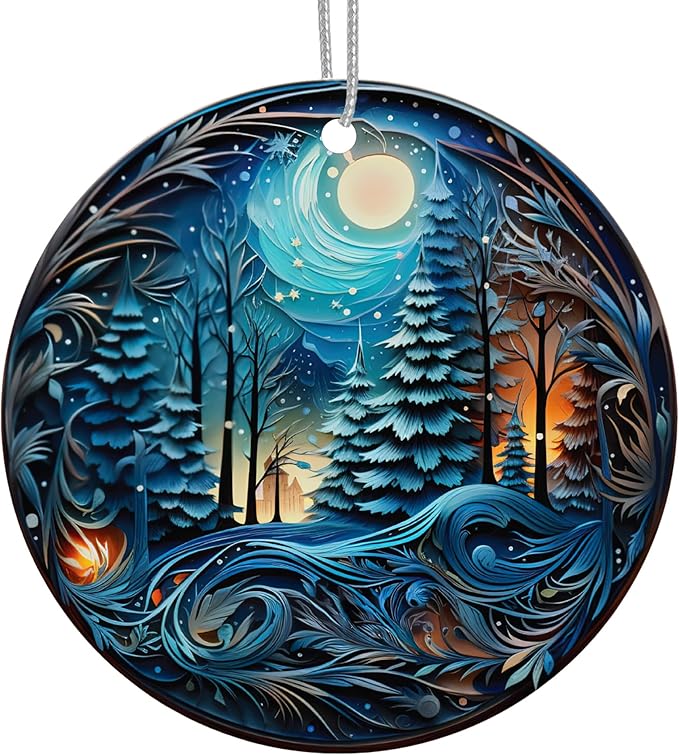 Jabihome Christmas Ornaments 2025, Exchange for Women, Men, Collectible Dated Year Ornaments for Tree, Unique Acrylic Suncatcher, Printed Stained Glass Effect Decor (Moonlit Forest)