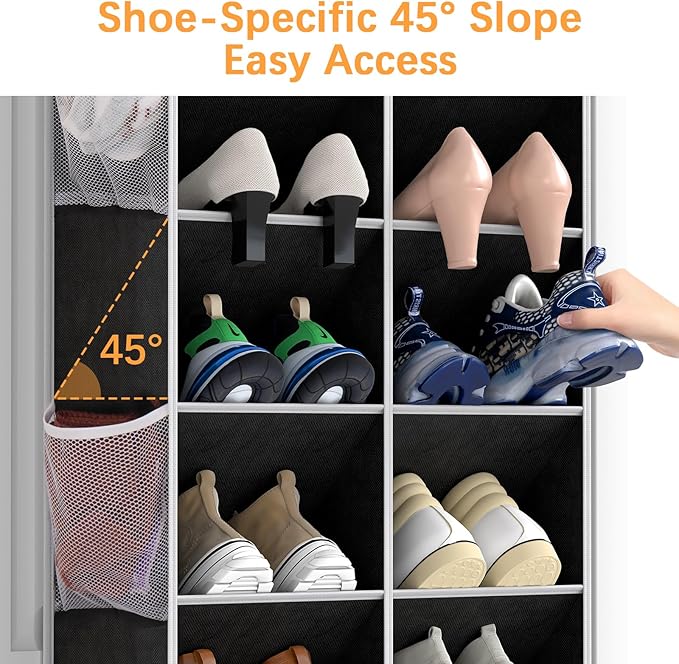 Yecaye 8 Tier Over the Door Shoe Organizer of Deep 16 Compartments, 50lbs Load Shoe Rack for Door in Oxford Holds 16-24 Pairs, Stain-Resistant Hanging Shoe Organizer for Closet, Black