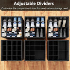 SUOCO 2 Pack Shoe Organizer for Closet, Fits up to 32 Pairs, Small Space Shoe Storage Boxes Bins Containers w/Adjustable Dividers and Clear Top, Black