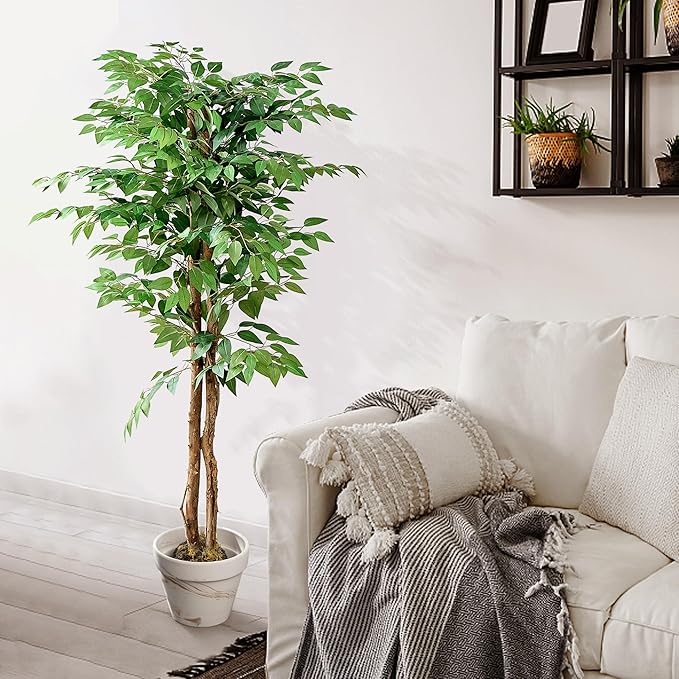 VECELO Artificial Ficus Tree with Sturdy Nursery Pot, 6FT Faux Silk Plant for Indoor Outdoor Home Garden Decor, 2 Pack