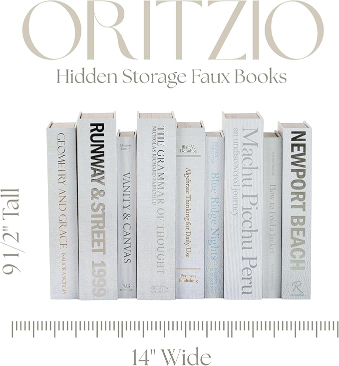 9 Faux Books White- Decorative Box with Hidden Storage, Home Staging Accessories, Coffee Table Decor, Paper Wrapped Bookshelf, White Home Accents, Old Money Aesthetic