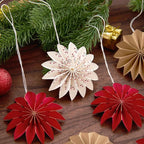 EASY JOY Christmas Hanging Decorations-9Pcs Small Christmas Paper Ornaments 3D White Red Brown Snowflake Ornaments Xmas Tree Decorations Outdoor Indoor for Xmas Boho New Year Home Decor