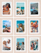 Vittanly 5x7 Picture Frames Set of 9, Shatter Resistant Plexiglass, Display 4x6 Pictures with Mat or 5x7 without Mat, Photo Frames for Wall or Tabletop, Engineered Wood, Rustic Pink