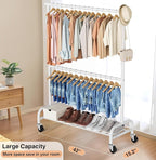 MISSLO Heavy Duty Clothing Racks for Hanging Clothes Rack Double Rod Garment Rack Rolling Closet Wardrobe Rack on Wheels, Metal, Adjustable, White