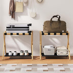 26.77" Full Assembled Luggage Rack for Guest Room, Set of 1 Bamboo Foldable Suitcase Stand, Bedroom & Hotel, Folding Luggage Holder with 5 Nylon Straps, 600D Oxford Fabric Shelf Natural Wood