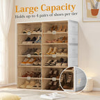 Foldable Shoe Rack Organizer for Entryway with Clear Magnetic Doors - Large Capacity Shoe Cabinet for Boots, Sneakers & All Shoes, Easy Assembly, White 6-Tier 24 Pairs