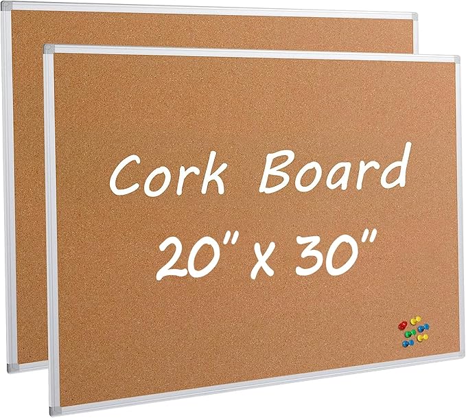 2-Pack Cork Board Bulletin Board 20 x 30 Inches, Silver Aluminium Framed Corkboard, Office Board for Wall Cork, Large Wall Mounted Notice Pin Board with 32 Pins