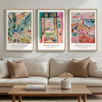 Framed Vintage Matisse Wall Art, Large Set of 3 Piece Colorful Canvas Artwork for Walls, Matisse Retro Landscape Paintings Prints Pictures for Living Room Bedroom Hallway Office Wall Decor 16x24