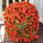 HyeFlora Artificial Fake Hanging Flowers Plants for Outdoor Outside Spring Decor, 2PCS Faux Silk Orange Morning Glory Trailing Vines UV Resistant Look Real for Home Planter Porch Patio