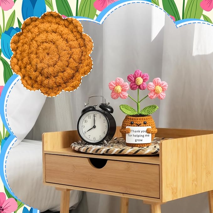 Wavwavw 3 Pack Teacher Appreciation Gift Positive Flower Handmade Crochet Doll Thank You for Helping Me Grow Gifts Back to School Gifts for Women Teacher(Puff Flower, Bell Orchid, Forget Me Not)