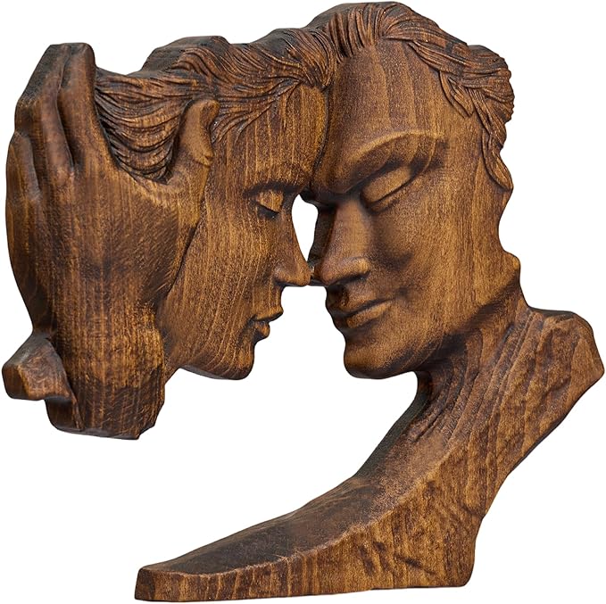 BGCOPPER Wooden Couple Statue, Abstract Couple Sculptures Ornament for Home Decor Women Gift for Anniversary Wedding (10 Inch)