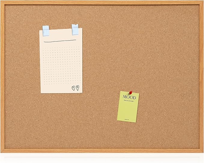 Cork Board Bulletin Board 30 x 42, Oak Framed 4x3 Corkboard, Office Board for Wall Decor, Large Wall Mounted Notice Pin Board with 15 Push Pins for School, Home & Office