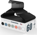 Neaties Plastic Hangers 50 Pack (60 Count) – Made in The USA – 6lb Capacity Standard Clothes Hangers with Notches and Reinforced Edges for Dresses, Lingerie, Shirts, Pants, and Jackets – Black