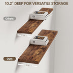 Vivelove 10 Inch Deep Floating Shelves 36 inch Long, 36 x 10 Wide Wall Shelves with Invisible Brackets, for Bedroom Bathroom Living Room Kitchen Office, Farmhouse Home Decor, Set of 2, Rustic Brown