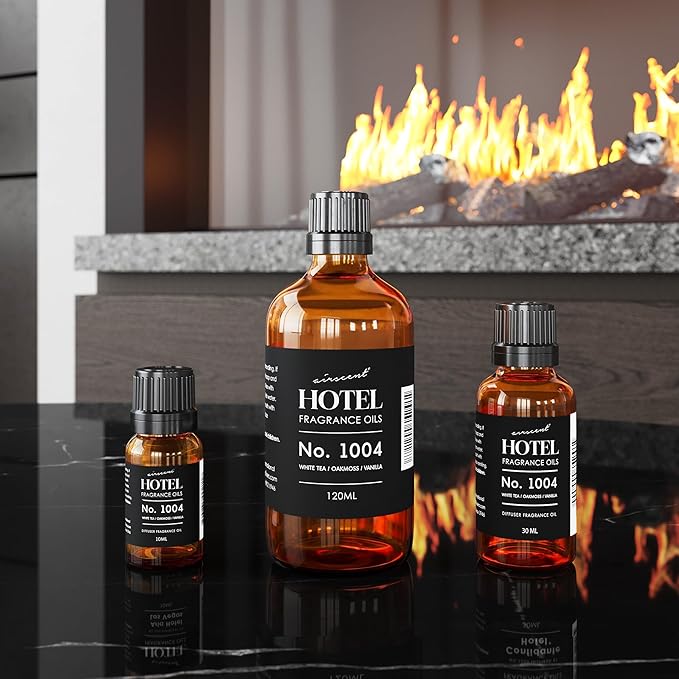 AirScent Hotel Diffuser Oil No. 1004 - White Tea, Oakmoss and Vanilla - Premium Fragrance Oil for Ultrasonic and Waterless Diffusers and Crafting - 120 mL, 4 fl oz Glass Bottle