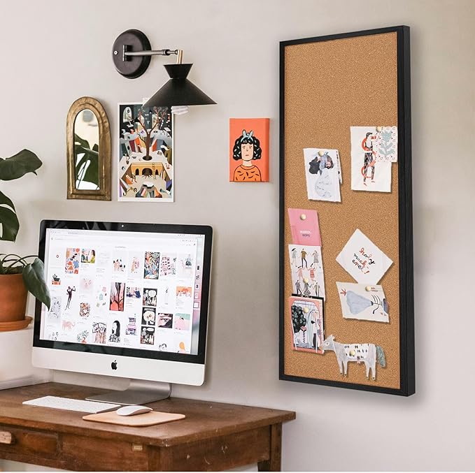 TORASO Cork Board Bulletin Board, Corkboard for Walls with Black Frame, Large Wall Mounted Cork Board with Installation Kit,11.8" x 35.4" Pin Tackboard for Home,Office, School (RMB-BK-3090)