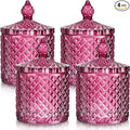 Aoriher 4 Pcs Crystal Glass Candy Jar Set with Lids Home Decorative Storage Jars for Apothecary, Bathroom, Kitchen, and Pantry, Ideal for Cotton Swabs and Jewelry(Medium,Purple)