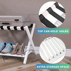 SMIBUY Luggage Rack, Set of 2, Foldable Bamboo Suitcase Stand with Storage Shelf for Guest Room, Bedroom, Hotel, Heavy-Duty (White)