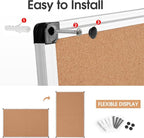 Cork Board Bulletin Board 36 x 48, Silver Aluminium Framed 4x3 Corkboard, Foldable Office Board for Wall, Large Wall Mounted Notice Pin Board with 36 Push Pins for School, Home & Office