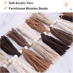 MECCANIXITY Bohemian Yarn Tassel Garland with Wood Beads,3.9Ft Brown Terracotta Fall Wall Hanging Tassels Banner Western Room Decor for Bedroom Office Nursery Classroom Party Decorations