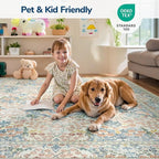 Lessymo 6x9 Area Rugs for Living Room, Washable Non Slip Rug for Kids Room, Bedroom, Nursery Room, Dining Room, Neutral Vintage Flower Decor & Stain Resistance, Beige Brown