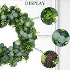 22Inch Eucalyptus Wreath for Front Door, Eucalyptus Wreath with Boxwood Leaves for All Seasons Christmas Spring Summer Year Round Wreaths for Front Door Indoor Outdoor Wedding Holiday