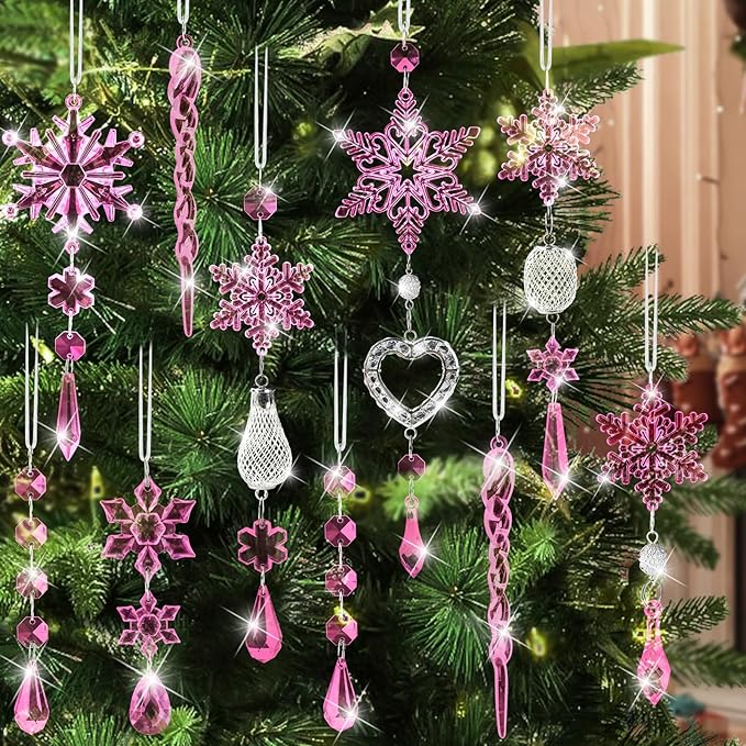 Crystal Snowflake Christmas Tree Decorations - 21pcs Christmas Tree Ornaments Sparkling Dazzling Festival Party Decoration Crystal Snowflake Design Hanging Ornament Holiday Season Home Decor