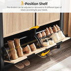 4 Flip Drawers Shoe Cabinet Storage for Entryway, Narrow Hidden Wood Shoes Organizer Cabinet Front Door Entrance Thin Free Standing Front Door Shoe Rack Storage for Entryway(Oak&Black)