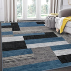 FlyDOIT Modern Geometric Patchwork Area Rug, 4x6 Blue Large Rugs for Living Room, Rockwood Collection Indoor Rugs for Bedroom, Throw Carpet Floor Decor for Entryway Dining Room Office Nursery