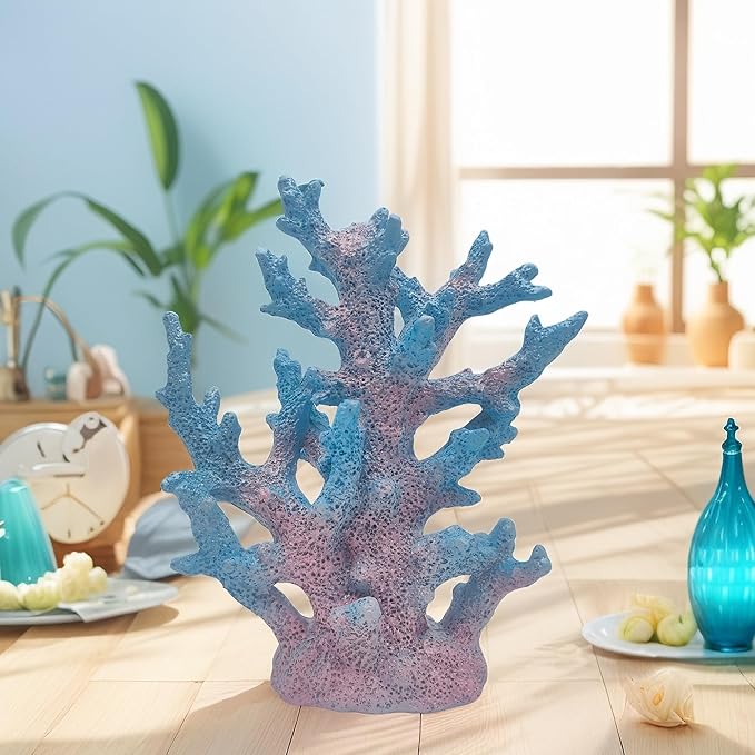 Etlemonde Beach Coastal Decor Coral Reef Home Decor Coral Statue Sculpture Home,Desk,Bathroom,Desktop Shelf Statue,Marine Themed Gifts (Gradient Cyan Coral)