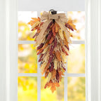 Glitzhome 28'' Artificial Fall Teardrop Swag, Autumn Harvest Multi-Colored Sorghum Door Swag, Hanging Flower Wreath for Thanksgiving Fall Front Door Window Wall Decor