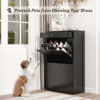Shoe Cabinet with 2 Flip Drawers, Slim Freestanding Hidden Shoe Organizer with Drawer, Pet-Proof Shoe Storage Cabinet for Entryway Living Room Behind The Door, Black