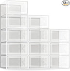 SEE SPRING 12 Pack Shoe Storage Box, Clear Plastic Stackable Shoe Organizer for Closet, Space Saving Foldable Shoe Rack Sneaker Container Bin Holder