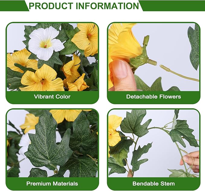 HyeFlora Artificial Flowers for Outdoors 2PCS Spring Faux Morning Glory Look Real Silk Flowers for Outside Planter UV Resistant Fake Flowers for Home Garden Balcony Yard Porch Deco (Yellow)