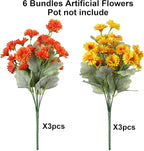 HyeFlora Dahlia Artificial Flowers for Outdoors Fake Plants Spring Decoration, 6 Bundles Realistic Silk Daisy UV Resistant Faux Flowers for Outdoor Planters Patio Porch Yard Garden Home, Orange Yellow