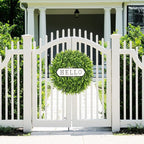 DDHS Large Boxwood Wreath Front Door 24'' Artificial Spring Wreaths for Front Door Farmhouse Wedding Green Year Round Indoor Outdoor for Summer Wreath st Patrick's Day Decoration -(Hello Sign)