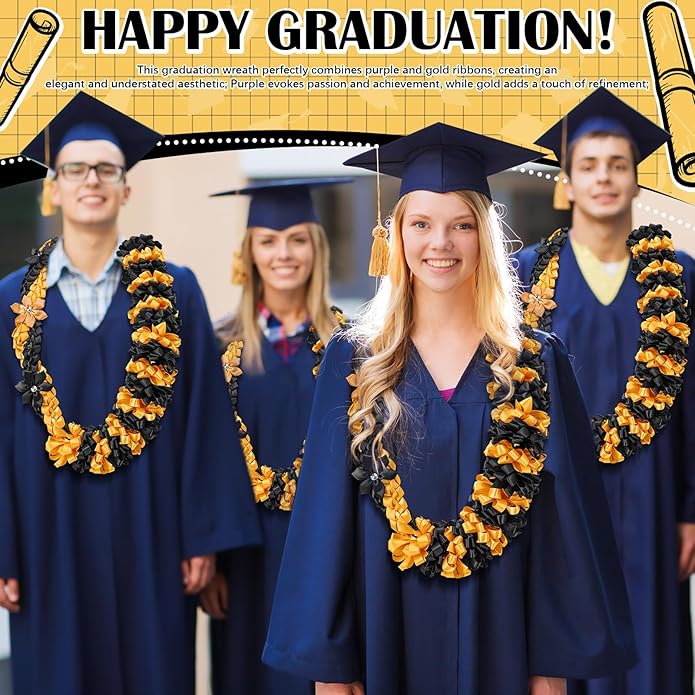 Canlierr Graduation Leis Class of 2026 Grad Ribbon Leis Double Braided Necklace Hawaiian Flower Garland with Heart Kukui Nut for Man Woman Graduation Party Supplies