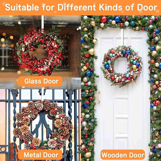 Dreecy 12” Wreath Hangers for Front Door, Christmas Wreath Hanger Holder, White Over The Door Wreath Hanger Hooks for Hnaging Christmas Front or Back Door Reef Decoration 2 Pack