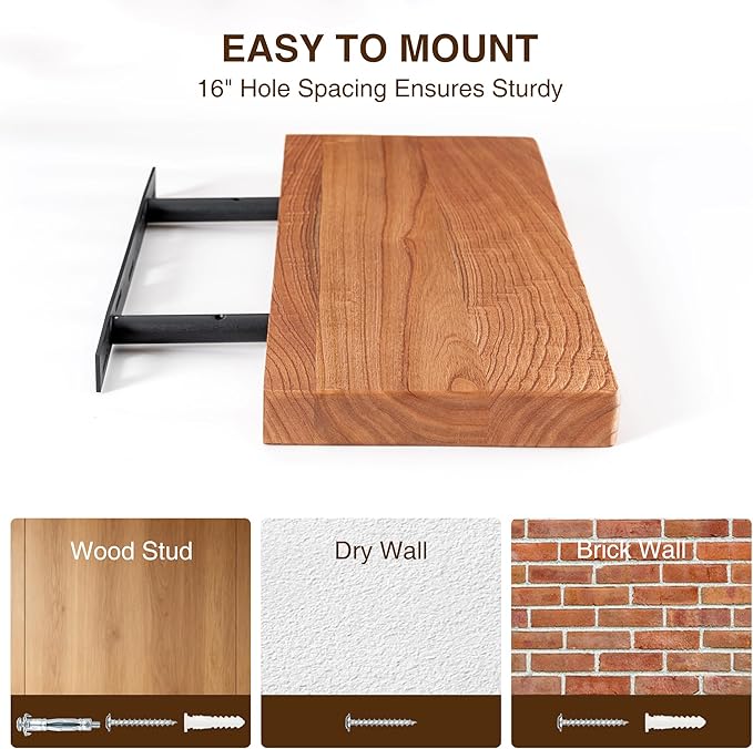 18 Inch Floating Shelves, Solid Wood Wall Shelves, 8 Inch Deep Floating Shelf – for Bathroom, Bedroom, Living Room, Kitchen, Home Decor & Storage, Heavy-Duty Wooden Shelf Wall-Mounted, Set of 2