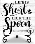 Kitchen Counter Decor, Kitchen Decor and Accessories, Life Is Short Sign, Fun Farmhouse Wooden Plaque with Iron Stand for Dinning Room Shelf Display-A08