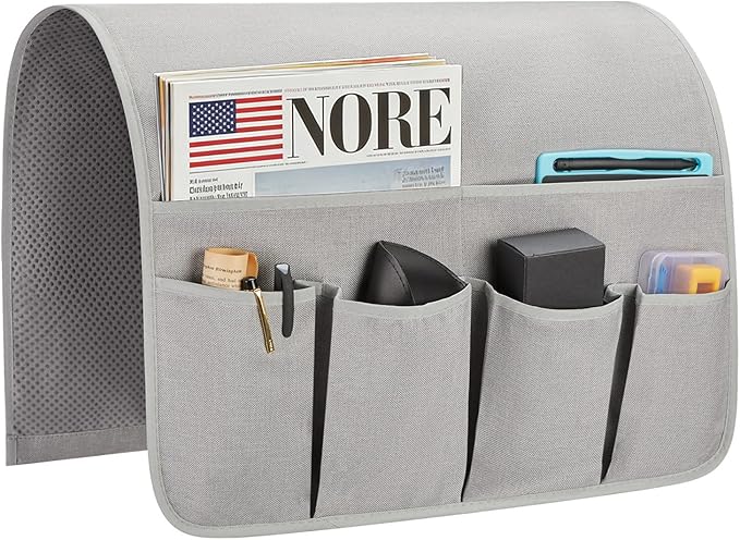 Sofa Armrest Organizer, Remote Control Holder for Recliner Couch, Arm Chair Caddy with 6 Pockets for Magazine, Tablet, Phone, iPad